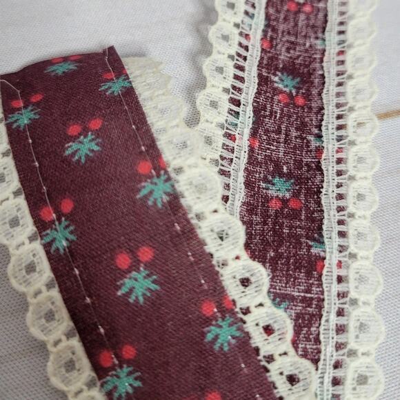 Vintage Poly/Cotton Maroon with Lace Edges Ribbon Trim, 275" - Picture 7 of 7